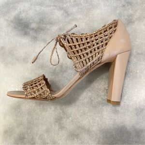 STUART WEITZMAN Tan Nude Woven Leather Open Toe Sandals